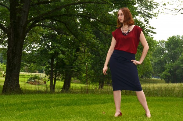 navy pencil skirt