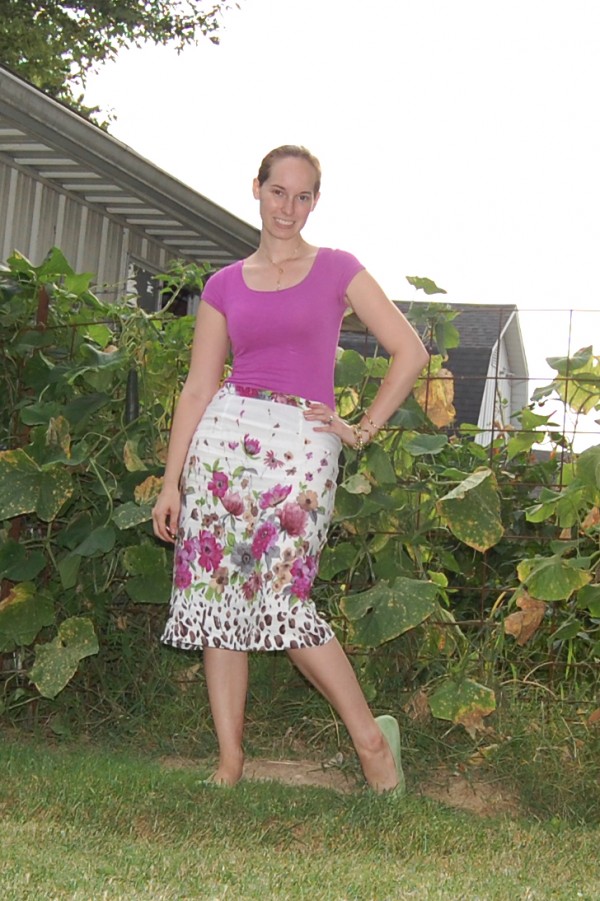floral linen pencil skirt