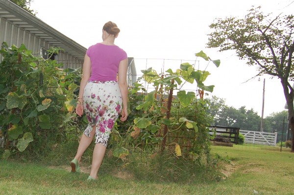 linen floral pencil skirt