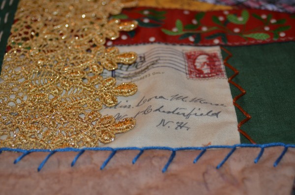 Christmas crazy quilt closeup