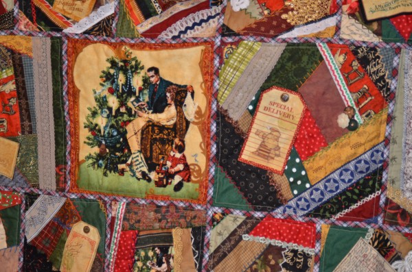 Christmas crazy quilt closeup