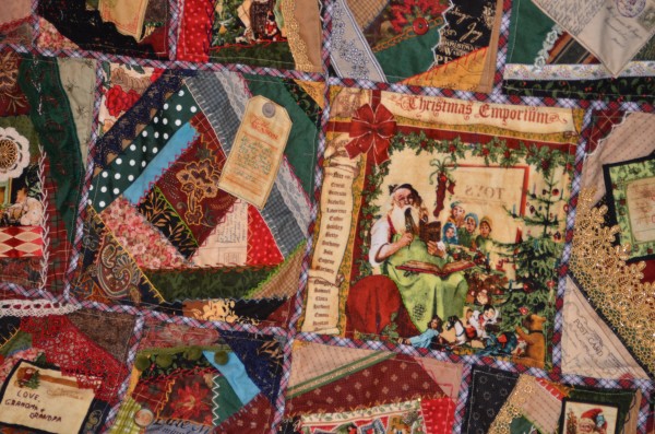 Christmas crazy quilt closeup