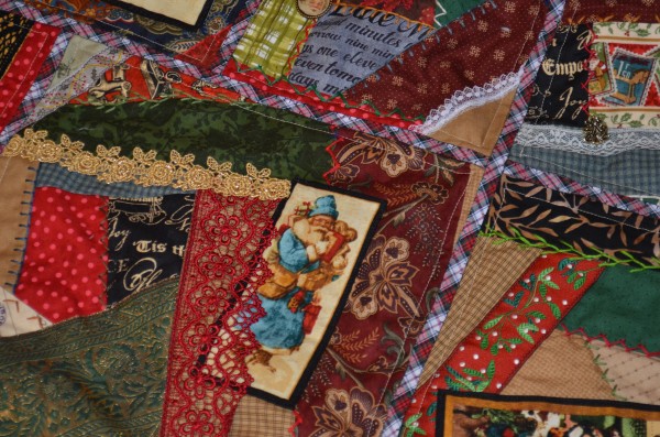 Christmas crazy quilt closeup