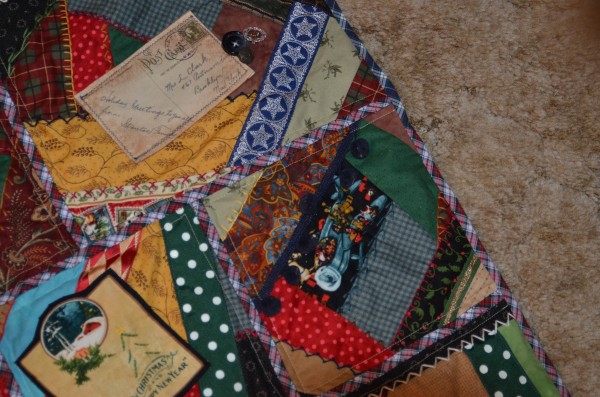 Christmas crazy quilt closeup