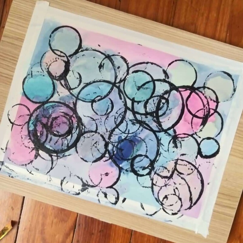 Arcylic circles with watercolor, Milli
