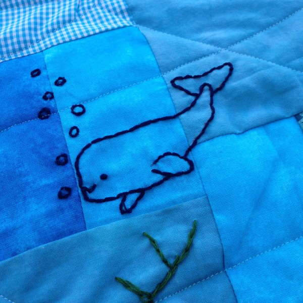 hand embroidered whale