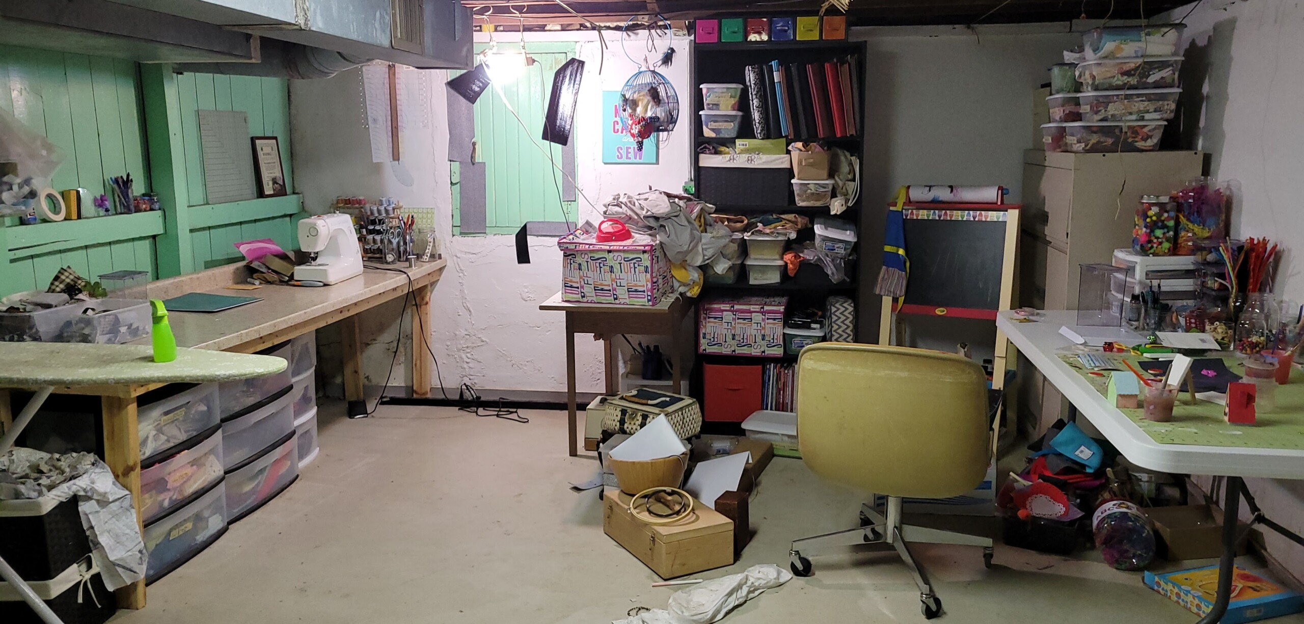 basement-sewing-art-area
