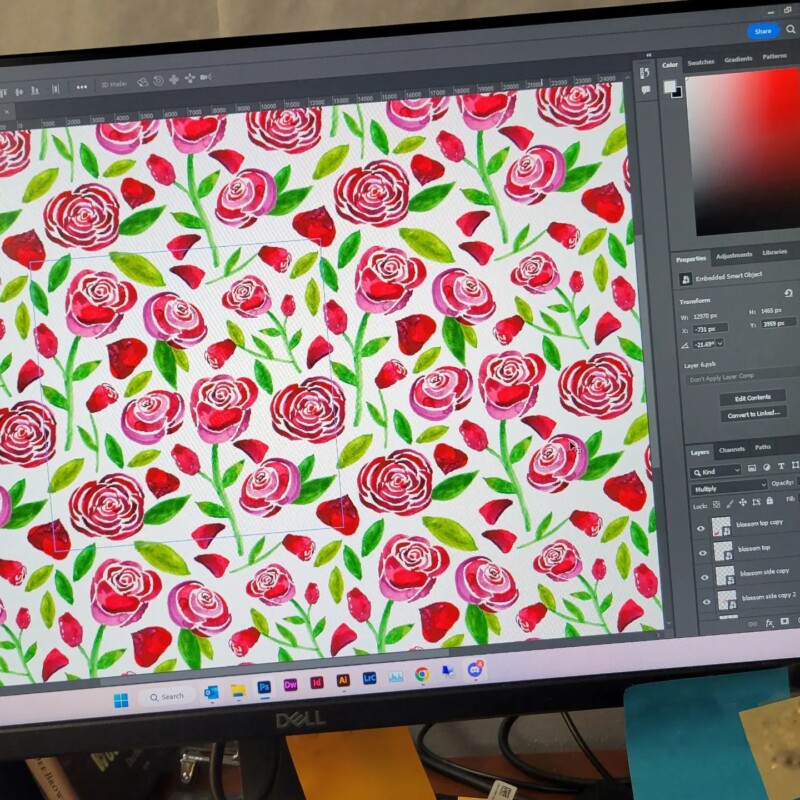 pattern made from watercolor roses in photoshop