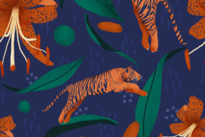 digital pattern created in procreate that features both tigers and tiger lilies