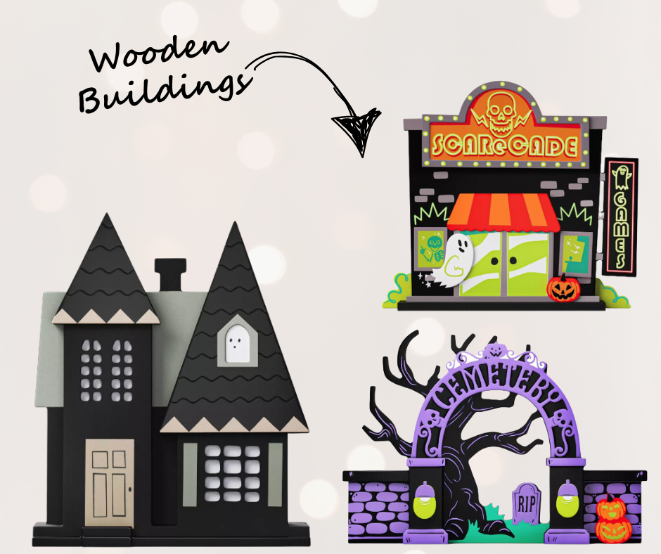 wooden halloween buildings